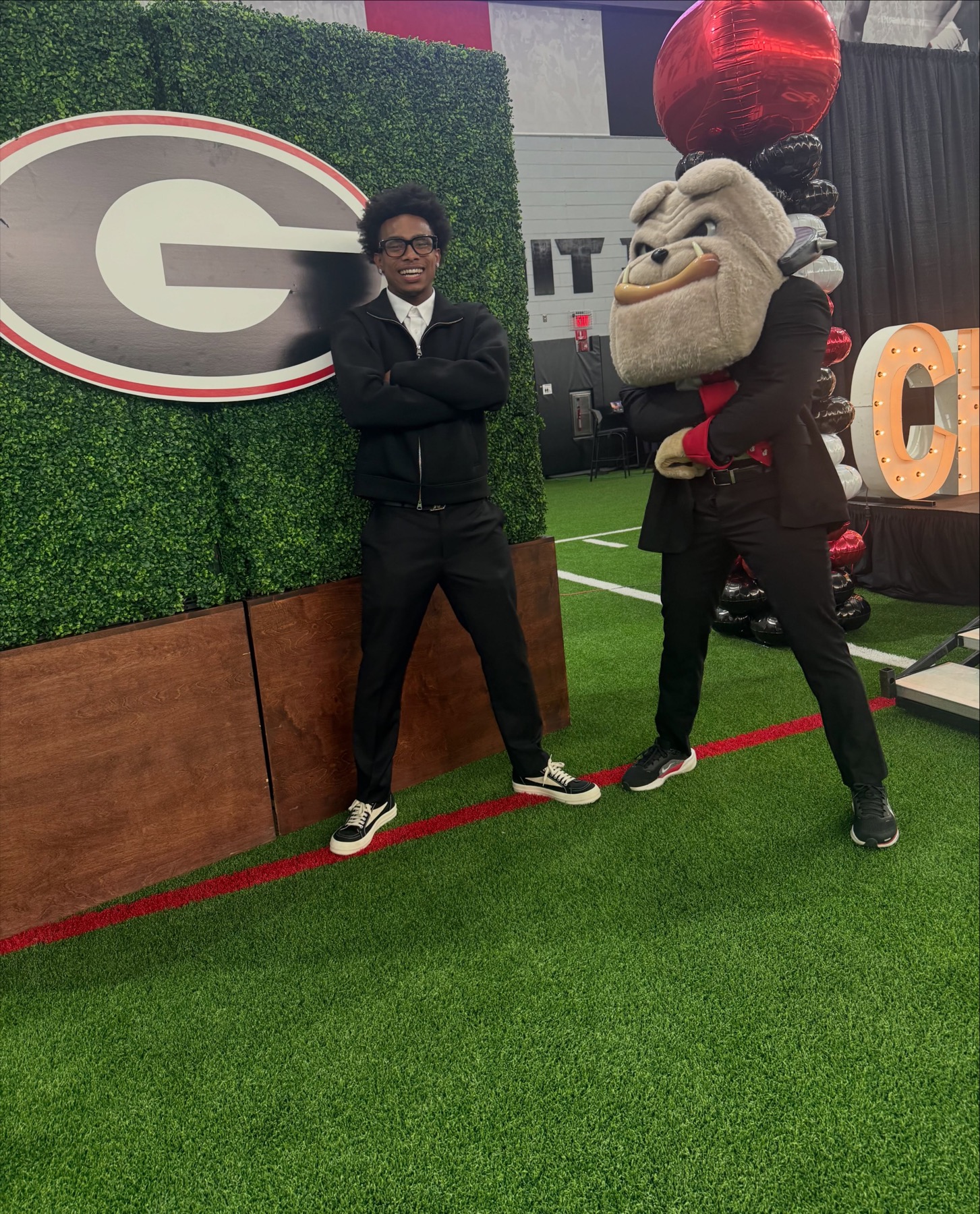 Smurf suited up with Hairy Dawg at Georgia